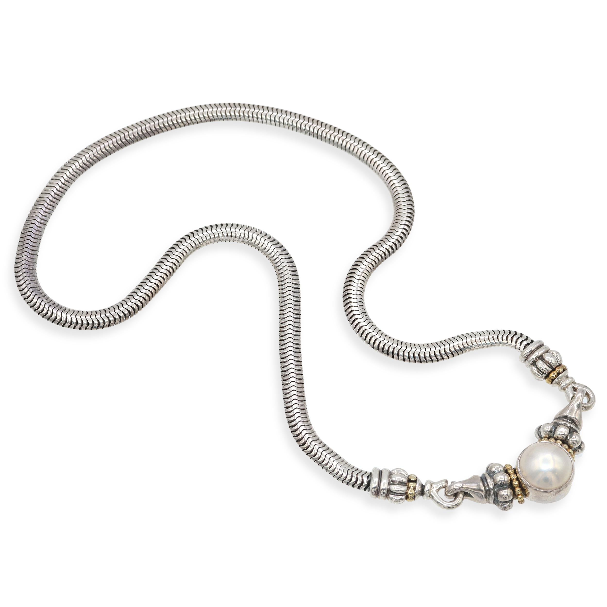 Lagos Caviar Sterling Silver 18K Gold Hematite & Pearl Interchangeable Necklace