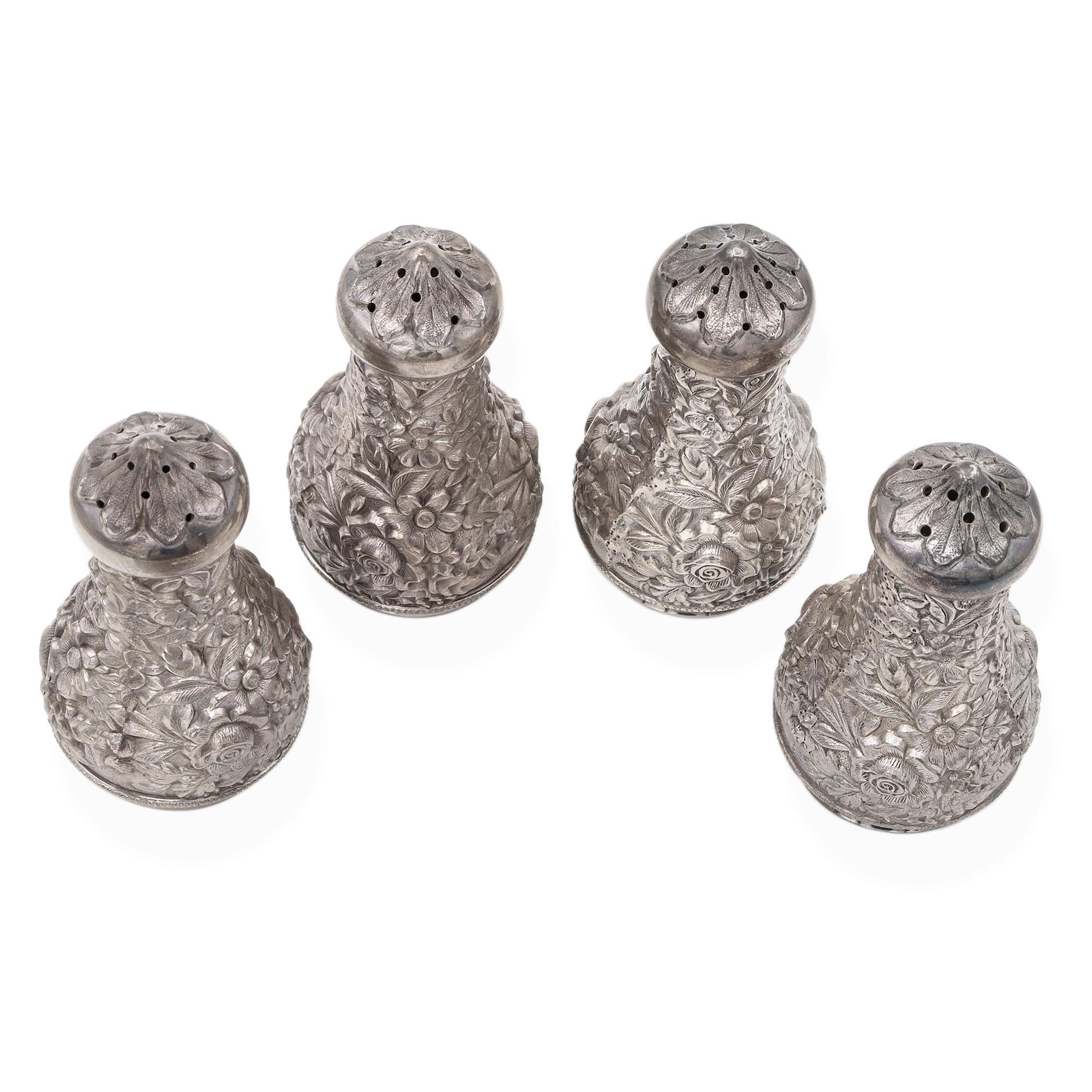 S. Kirk & Son Sterling Silver Baltimore Rose Repousse Salt & Pepper Shakers