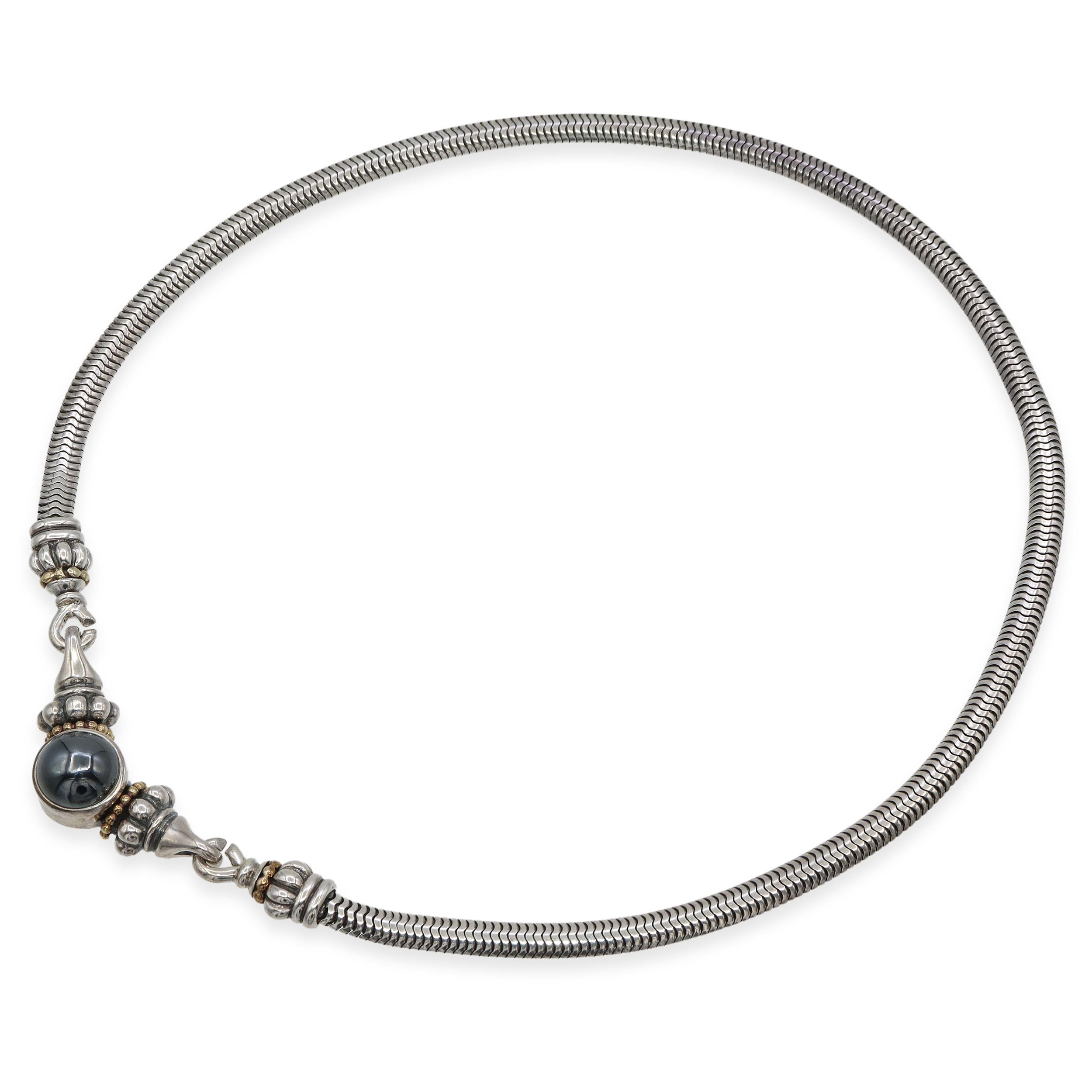 Lagos Caviar Sterling Silver 18K Gold Hematite & Pearl Interchangeable Necklace