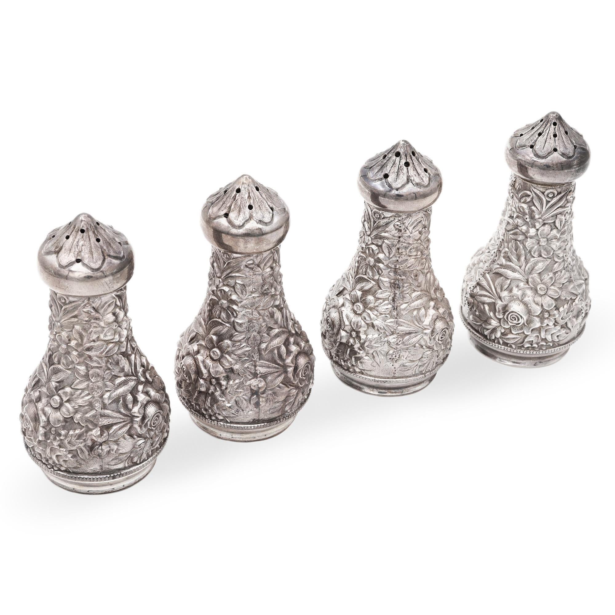 S. Kirk & Son Sterling Silver Baltimore Rose Repousse Salt & Pepper Shakers