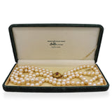 Vintage 14k Yellow Gold Multi Strand Pearl and Ruby Floral Clasp Necklace