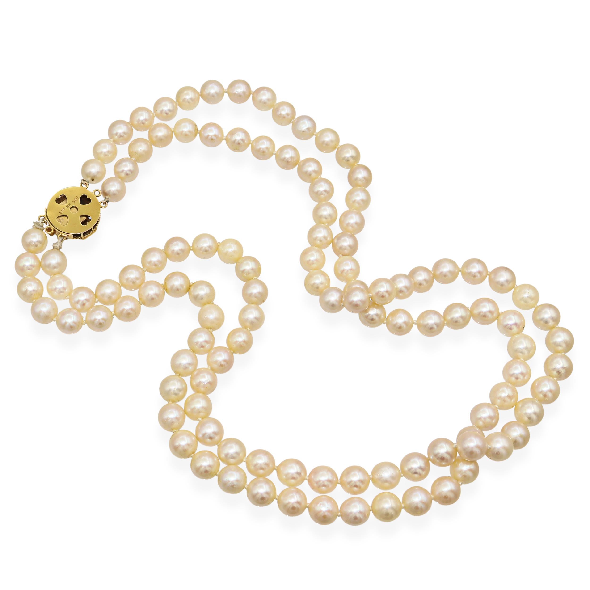 Vintage 14k Yellow Gold Multi Strand Pearl and Ruby Floral Clasp Necklace