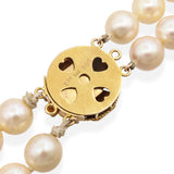 Vintage 14k Yellow Gold Multi Strand Pearl and Ruby Floral Clasp Necklace