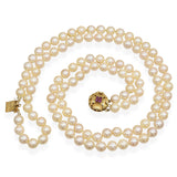 Vintage 14k Yellow Gold Multi Strand Pearl and Ruby Floral Clasp Necklace