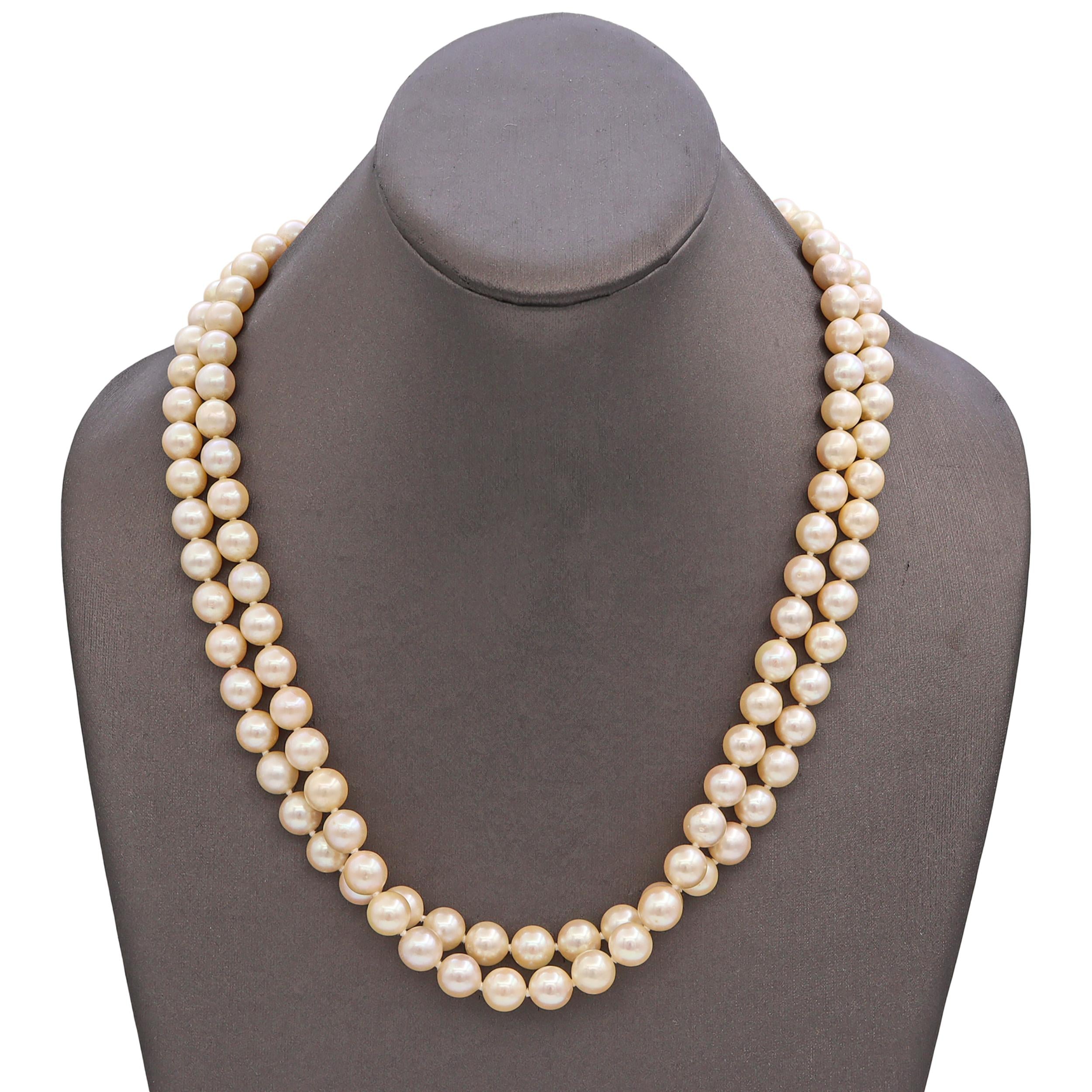 Vintage 14k Yellow Gold Multi Strand Pearl and Ruby Floral Clasp Necklace