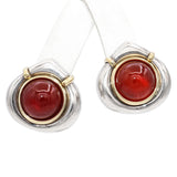Vintage 18K Gold & Sterling Silver Carnelian Omega Back Earrings