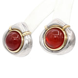 Vintage 18K Gold & Sterling Silver Carnelian Omega Back Earrings