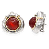 Vintage 18K Gold & Sterling Silver Carnelian Omega Back Earrings