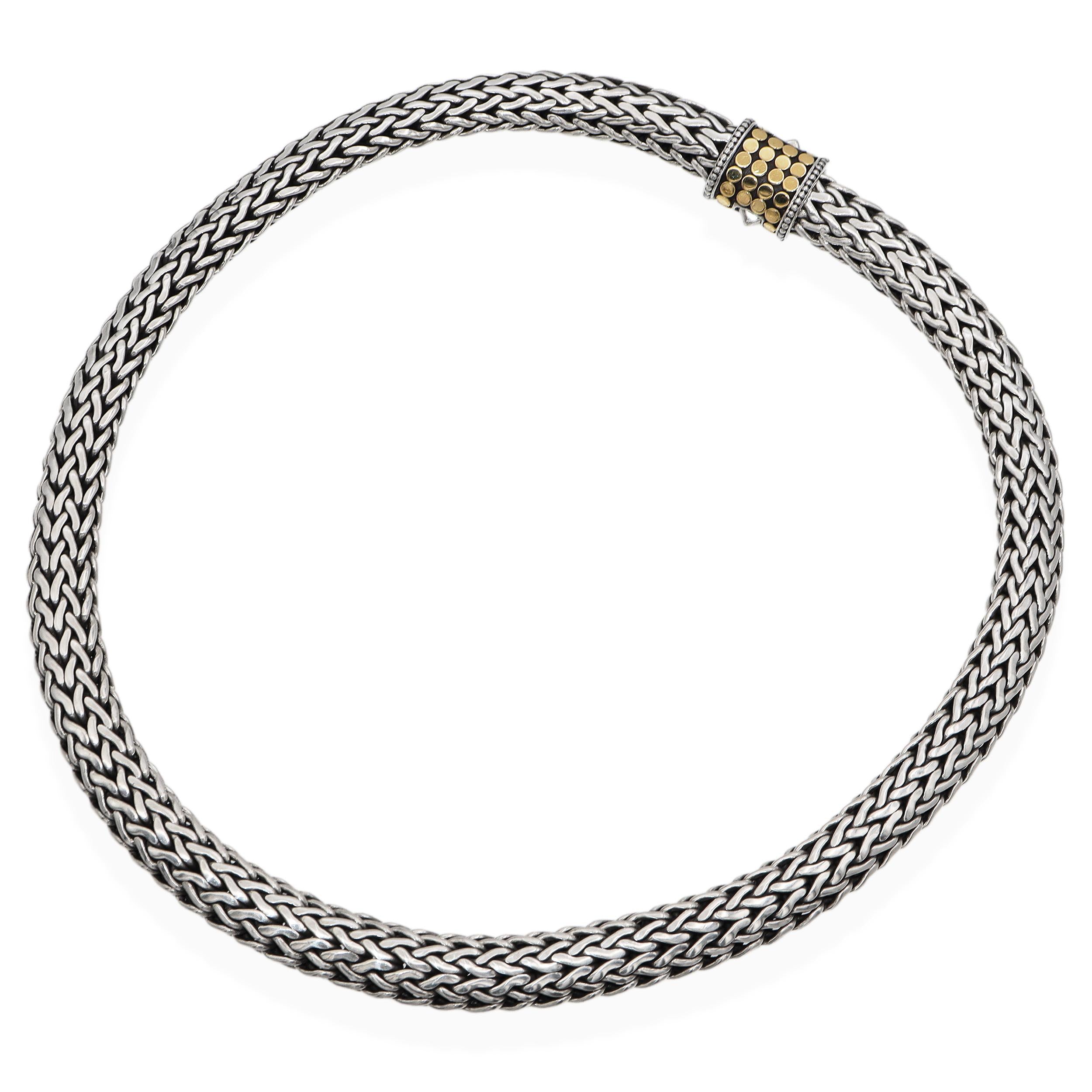 John Hardy Sterling Silver and 18K Gold Dot Woven Chain Necklace