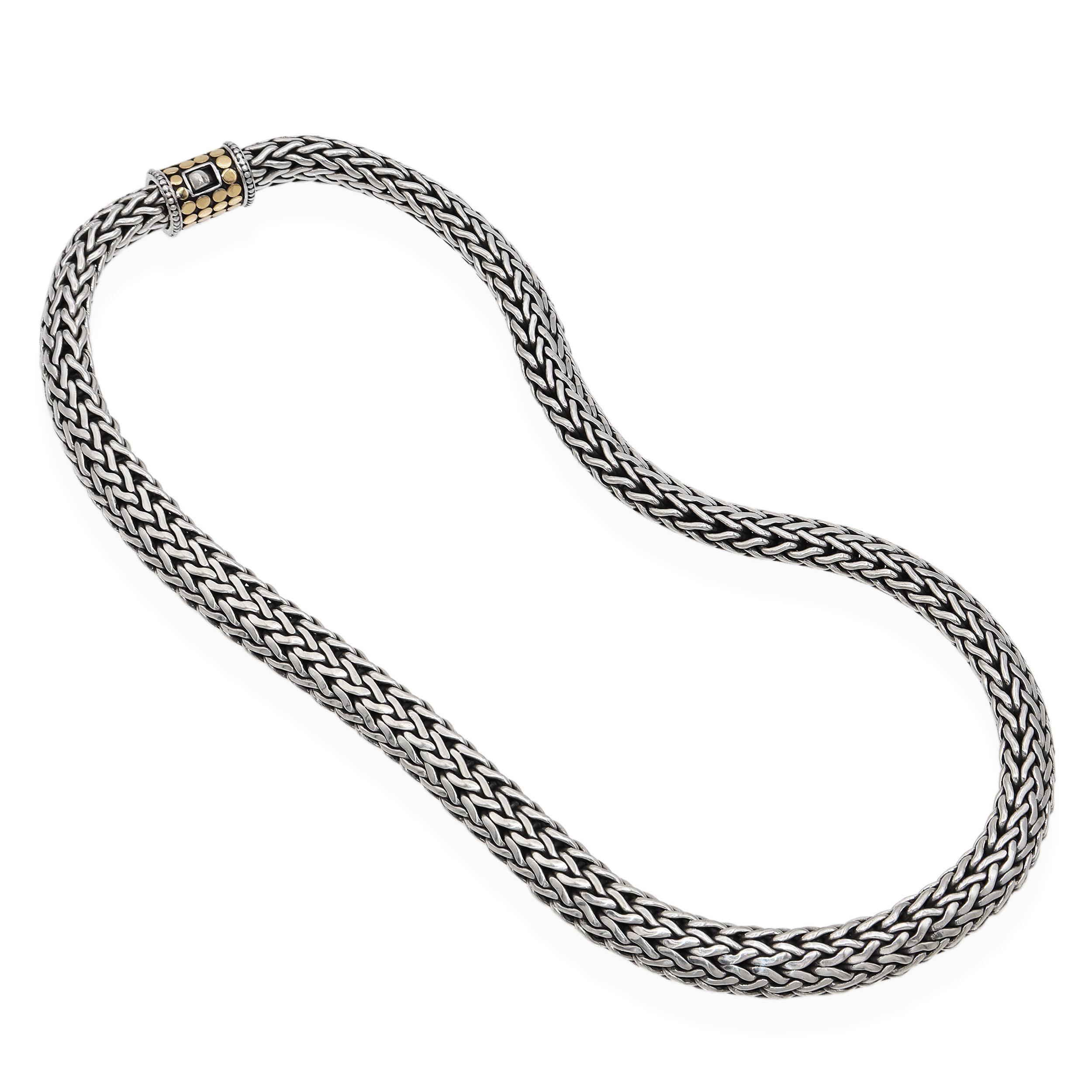 John Hardy Sterling Silver and 18K Gold Dot Woven Chain Necklace