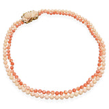 Antique Victorian 9k Yellow Gold Carved & Beaded Multi Strand Coral Necklace
