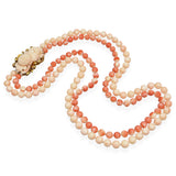 Antique Victorian 9k Yellow Gold Carved & Beaded Multi Strand Coral Necklace