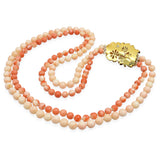Antique Victorian 9k Yellow Gold Carved & Beaded Multi Strand Coral Necklace