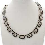 RQH Signed Taxco Mexico Sterling Silver Black Enamel Necklace & Bracelet Set
