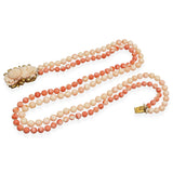 Antique Victorian 9k Yellow Gold Carved & Beaded Multi Strand Coral Necklace