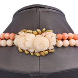 Antique Victorian 9k Yellow Gold Carved & Beaded Multi Strand Coral Necklace