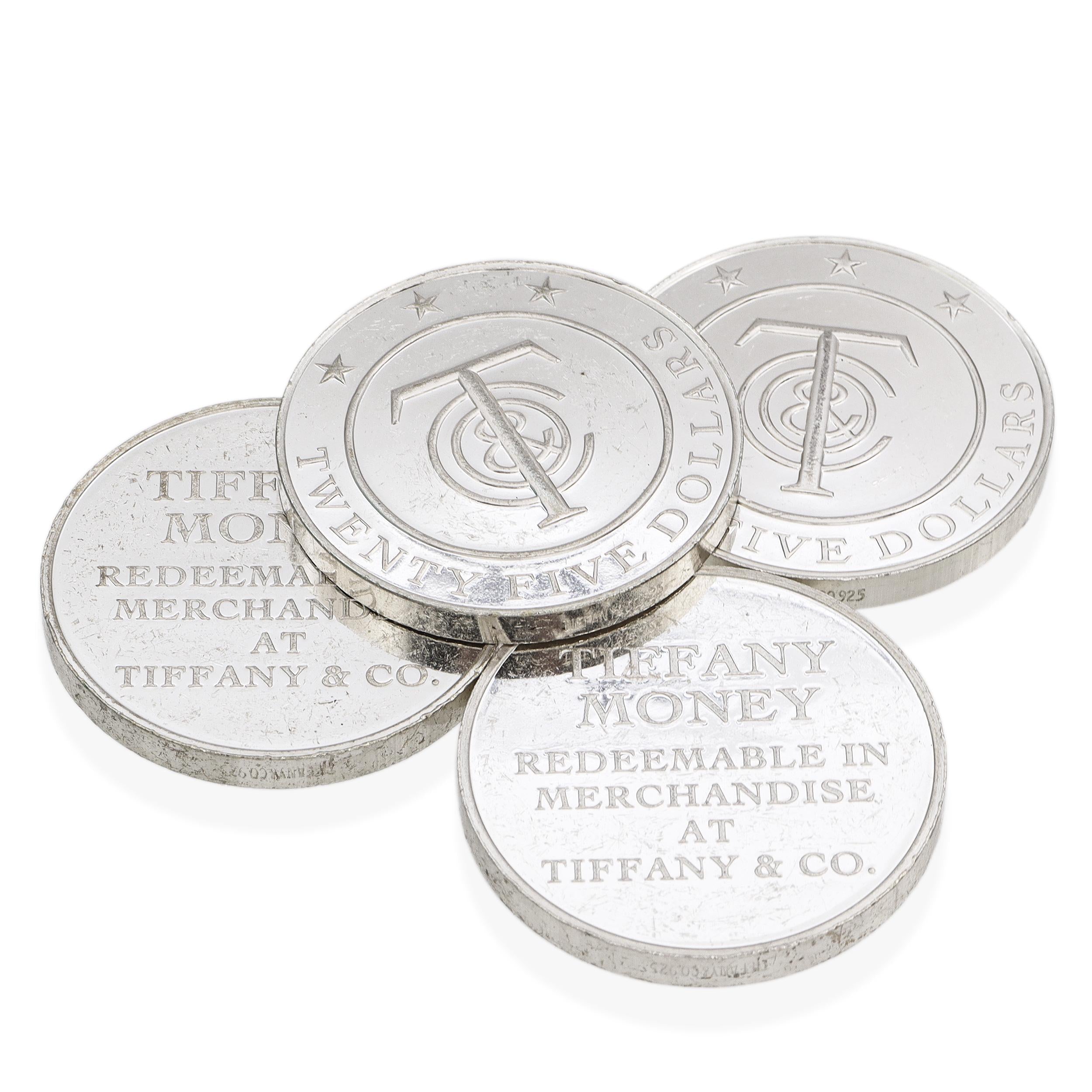 Tiffany & Co. Sterling Silver Tiffany Money $25 Tokens Set of Four