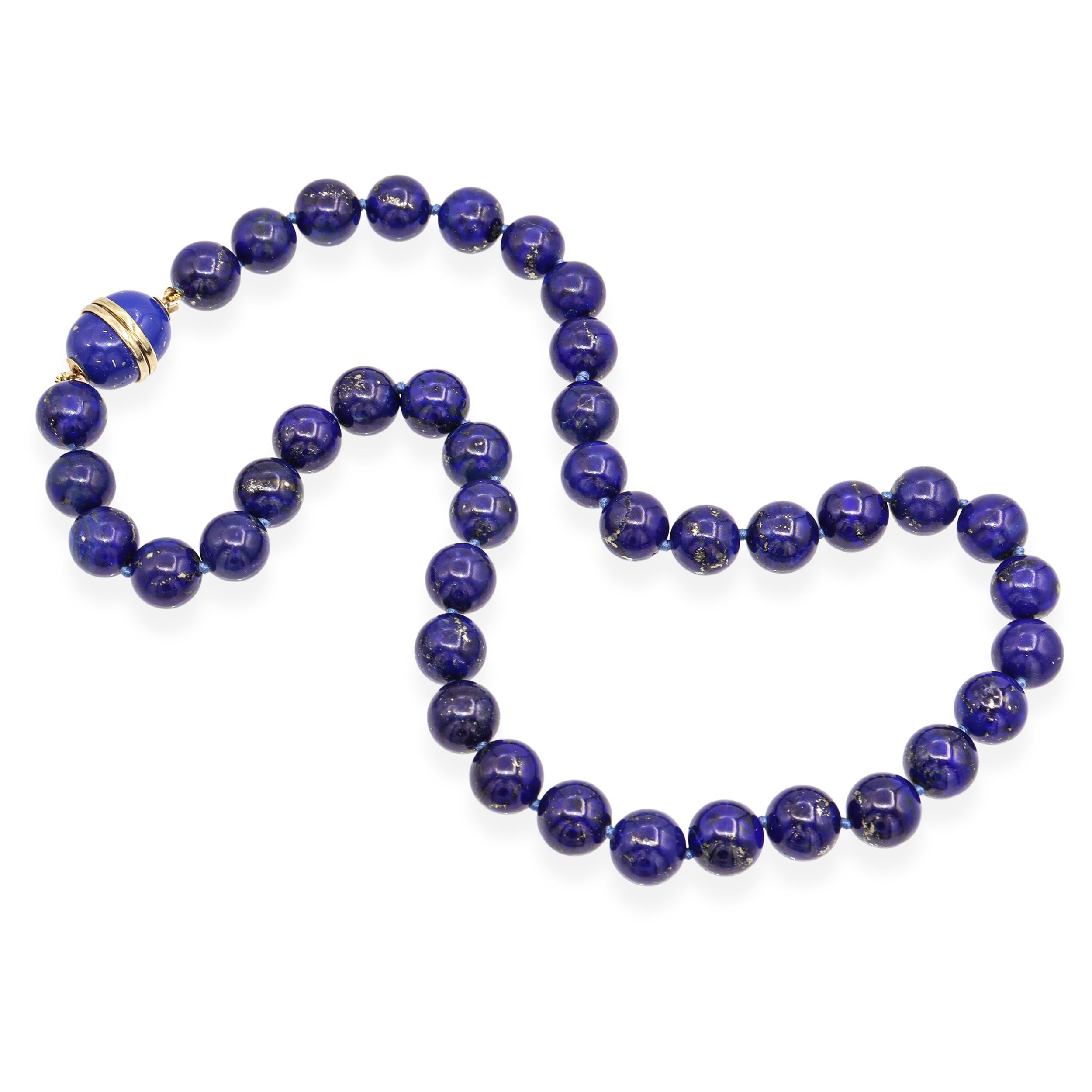 Vintage 14k Yellow Gold Accented Lapis Lazuli Beaded Strand Necklace