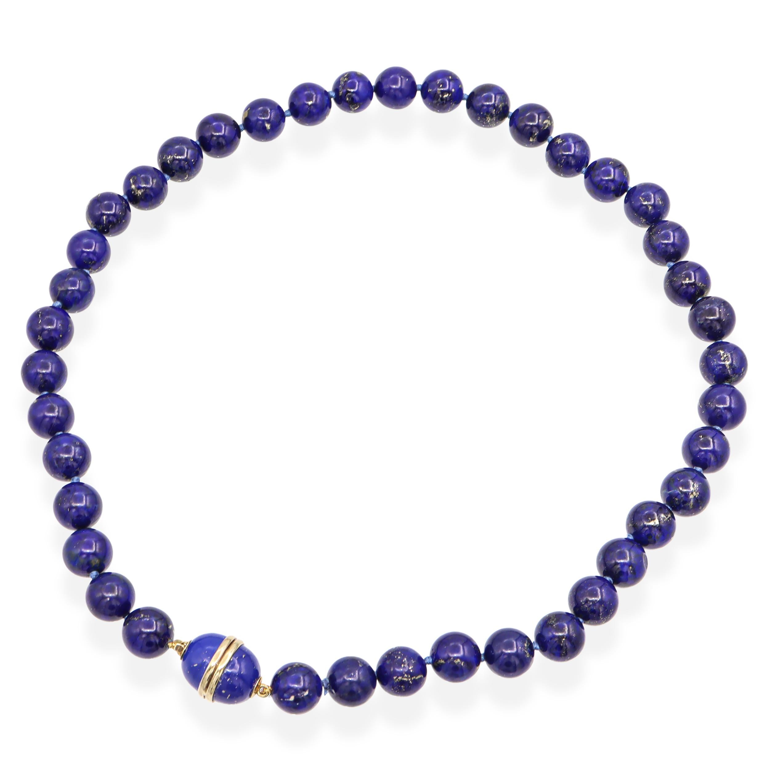 Vintage 14k Yellow Gold Accented Lapis Lazuli Beaded Strand Necklace