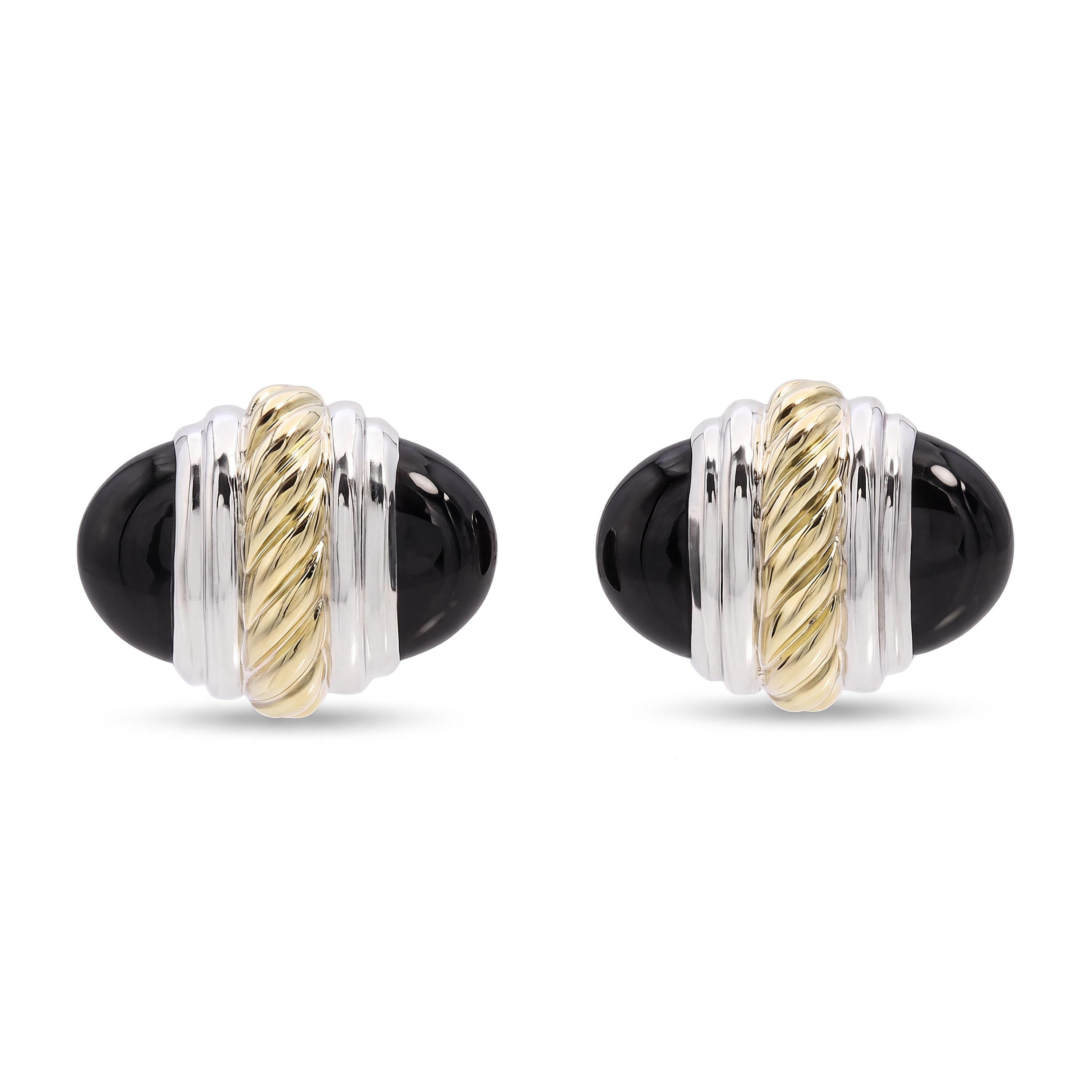 David Yurman Sterling Silver & 14k Yellow Gold Black Onyx Cufflinks