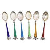 Set of 6 Nils Møller Norway Sterling Silver Guilloché Enamel Demitasse Spoons