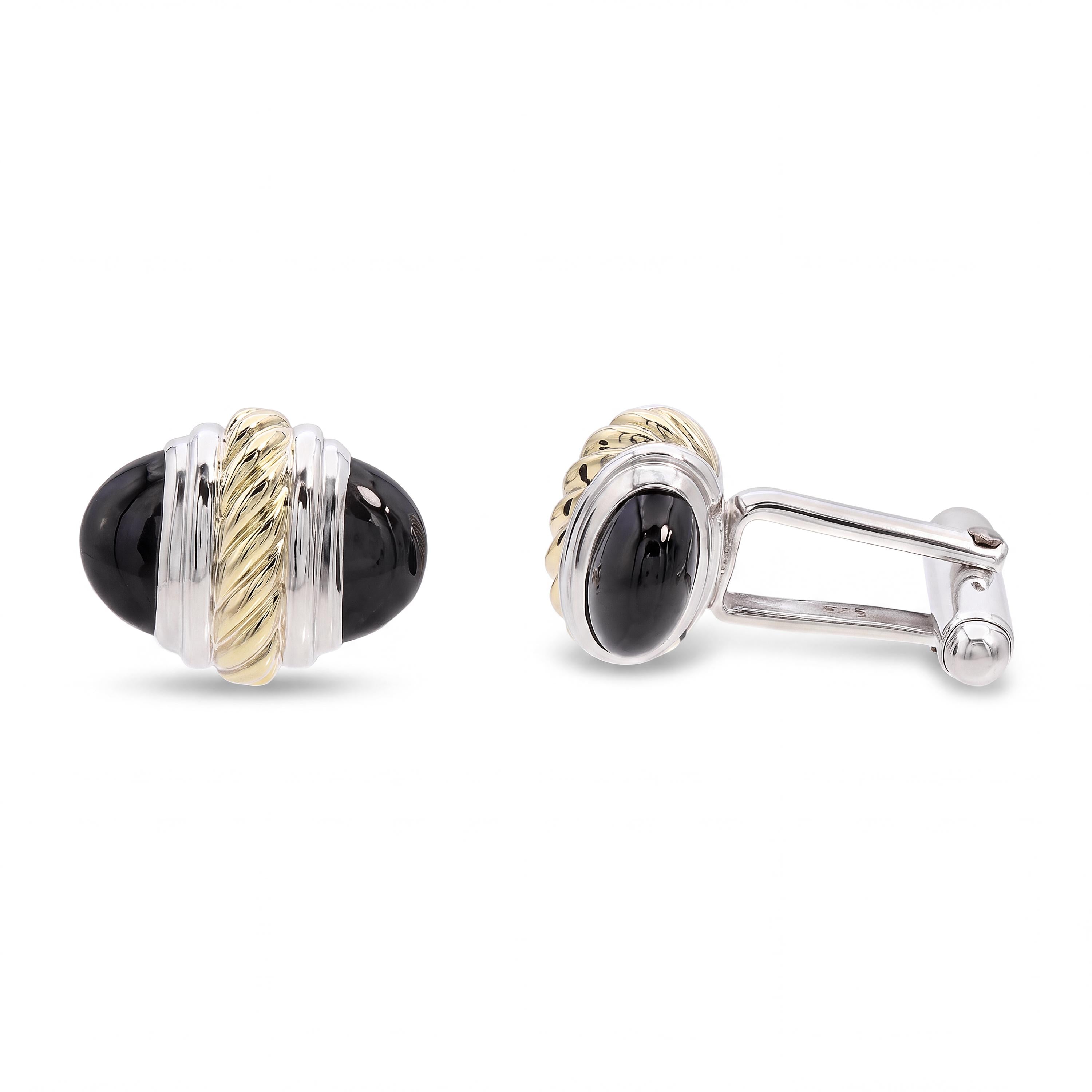 David Yurman Sterling Silver & 14k Yellow Gold Black Onyx Cufflinks