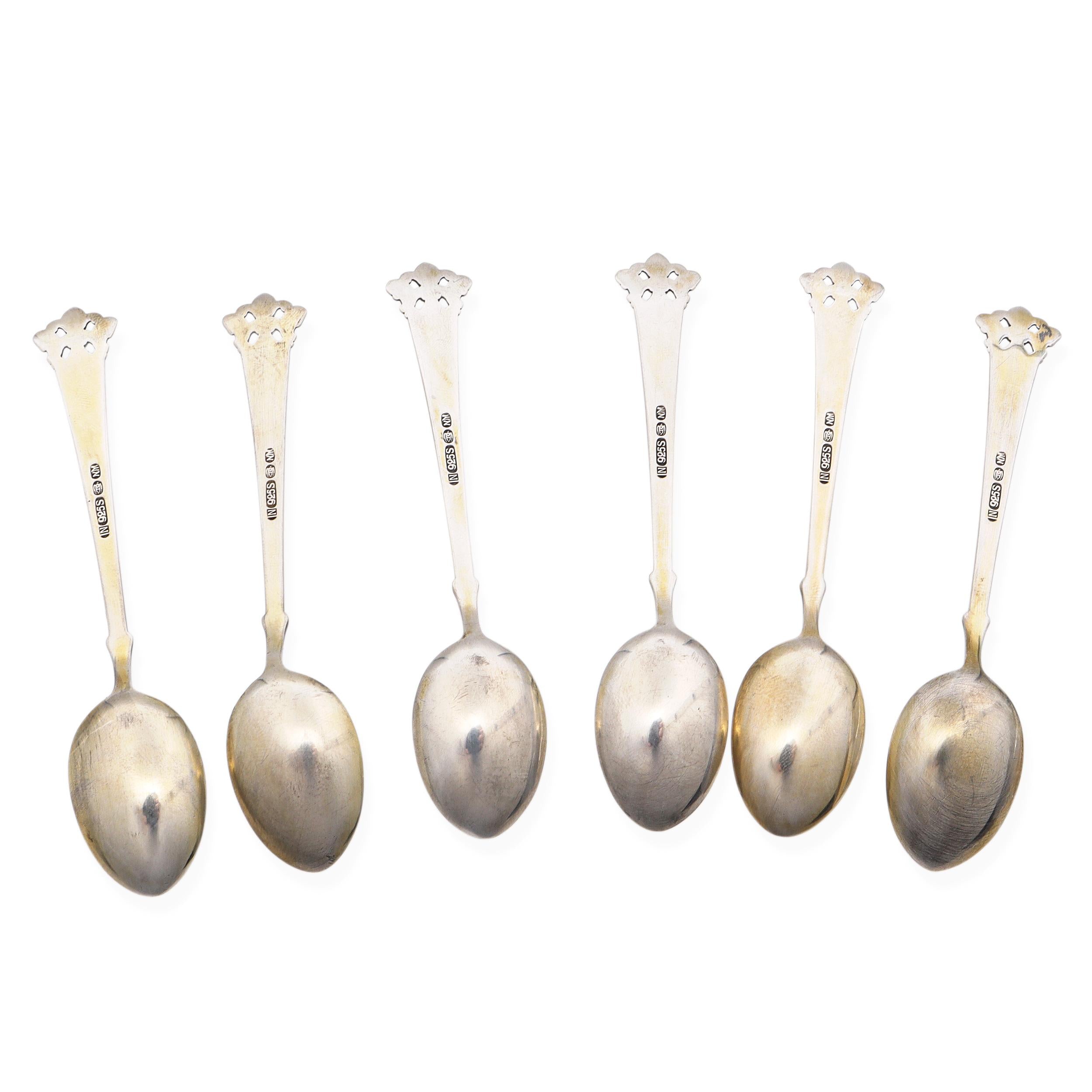 Set of 6 Nils Møller Norway Sterling Silver Guilloché Enamel Demitasse Spoons