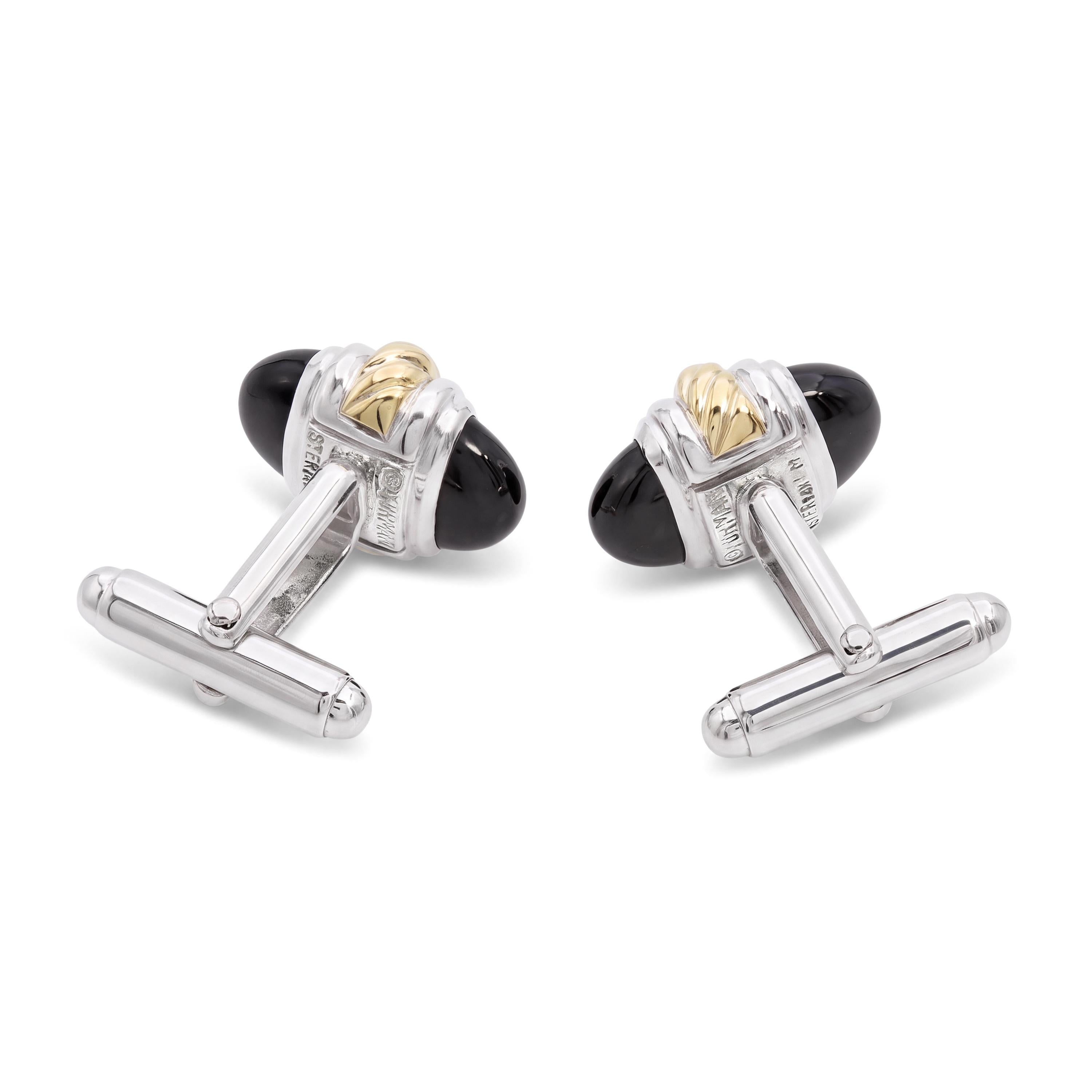 David Yurman Sterling Silver & 14k Yellow Gold Black Onyx Cufflinks