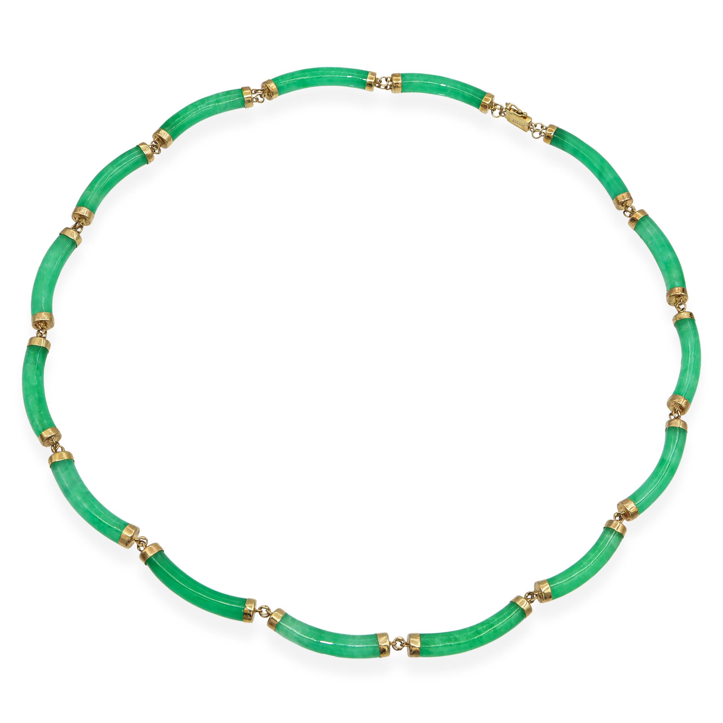 14k Yellow Gold  Green Jadeite Station Necklace