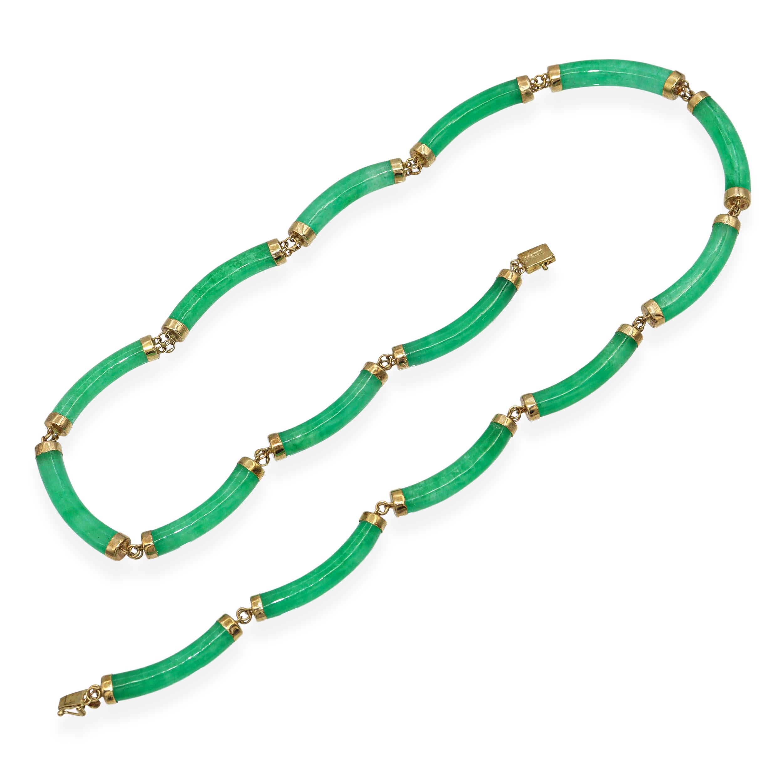 14k Yellow Gold  Green Jadeite Station Necklace