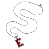 Gucci Sterling Silver Red Enamel Letter E Pendant Necklace on Les Bernard Chain