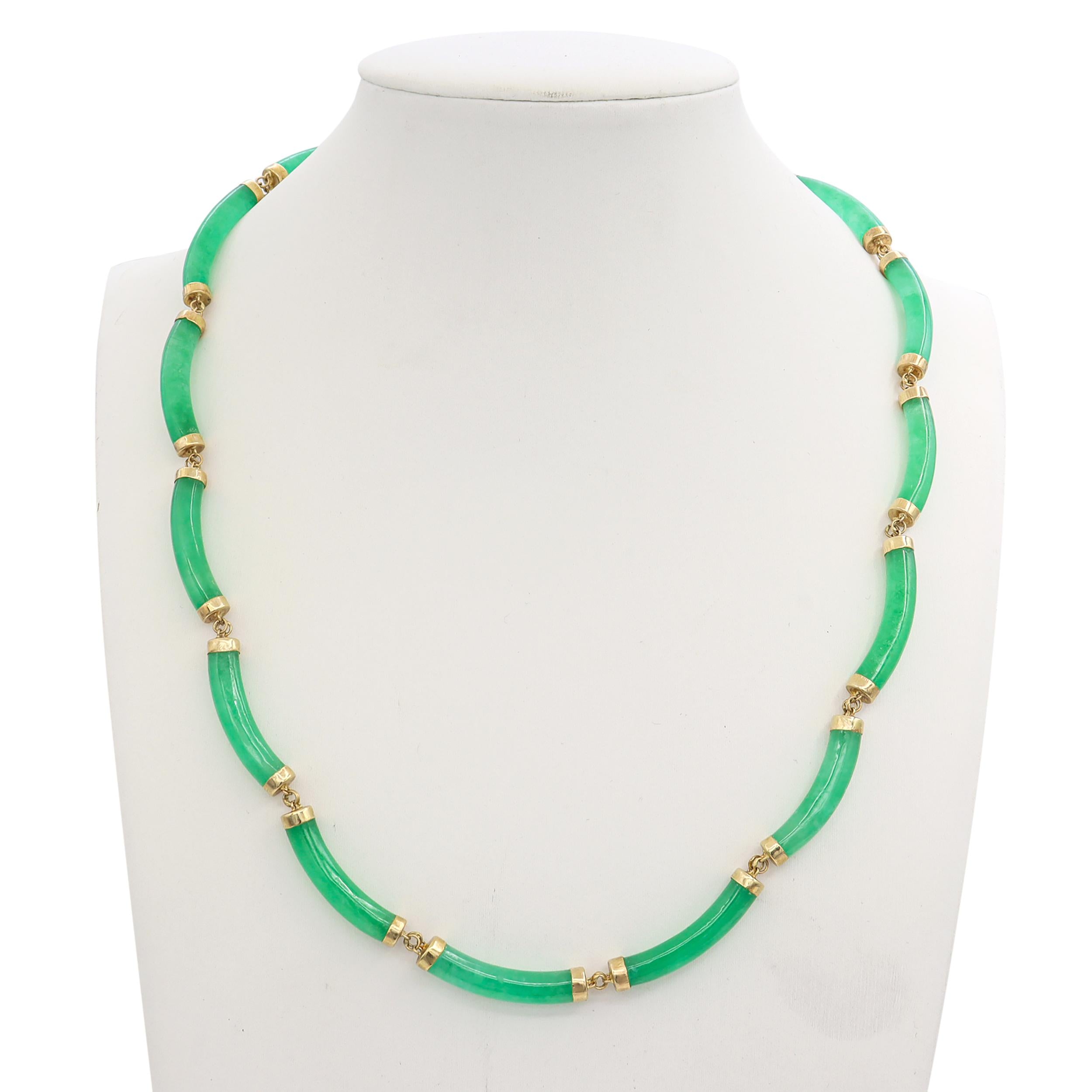 14k Yellow Gold  Green Jadeite Station Necklace