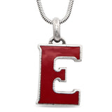 Gucci Sterling Silver Red Enamel Letter E Pendant Necklace on Les Bernard Chain