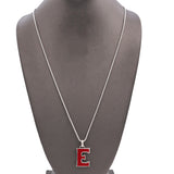 Gucci Sterling Silver Red Enamel Letter E Pendant Necklace on Les Bernard Chain