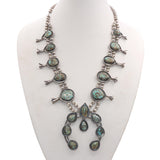 Vintage Navajo Southwestern Sterling Silver Turquoise Squash Blossom Necklace