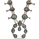 Vintage Navajo Southwestern Sterling Silver Turquoise Squash Blossom Necklace