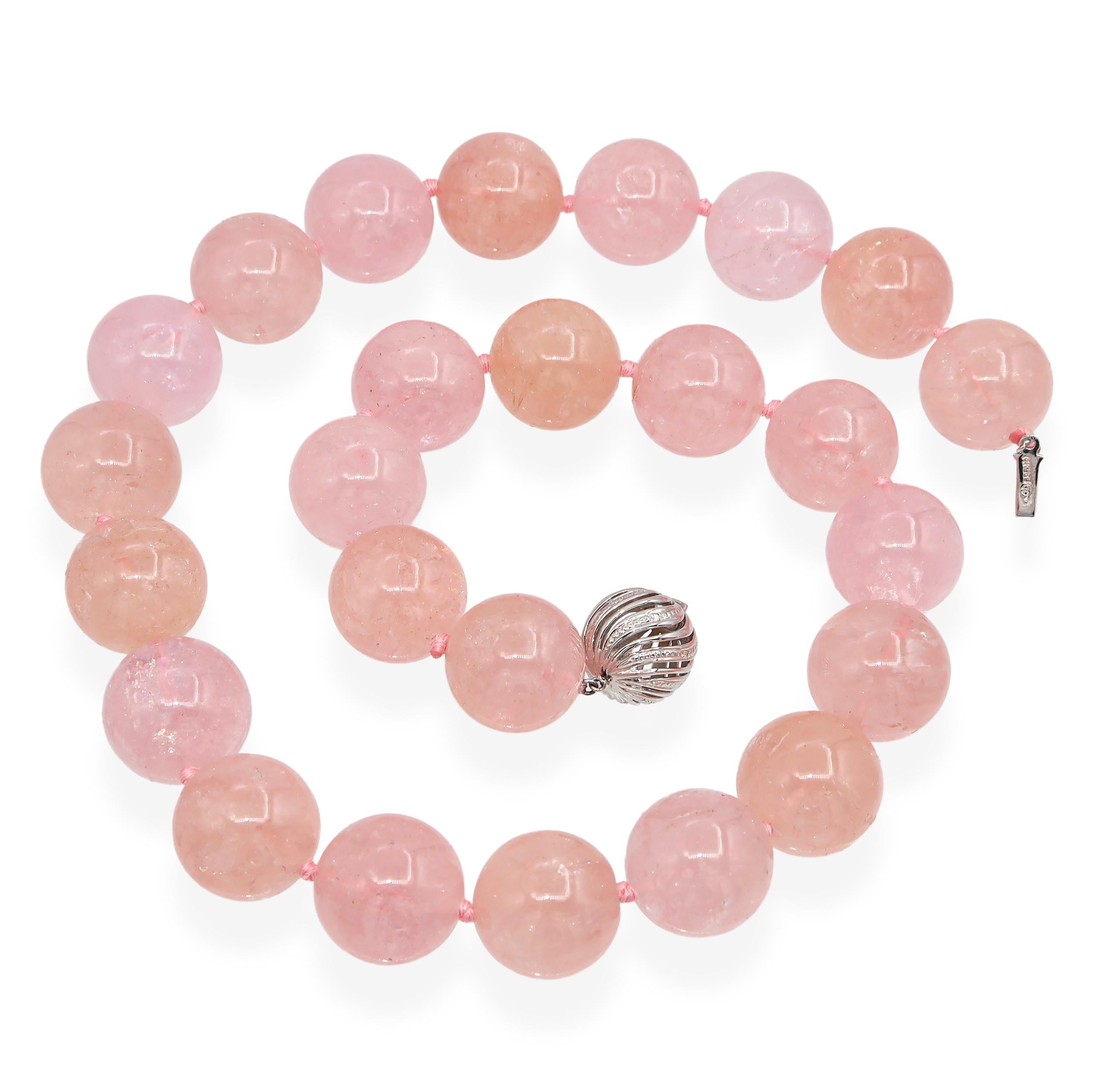14k White Gold Rose Quartz Beaded Necklace