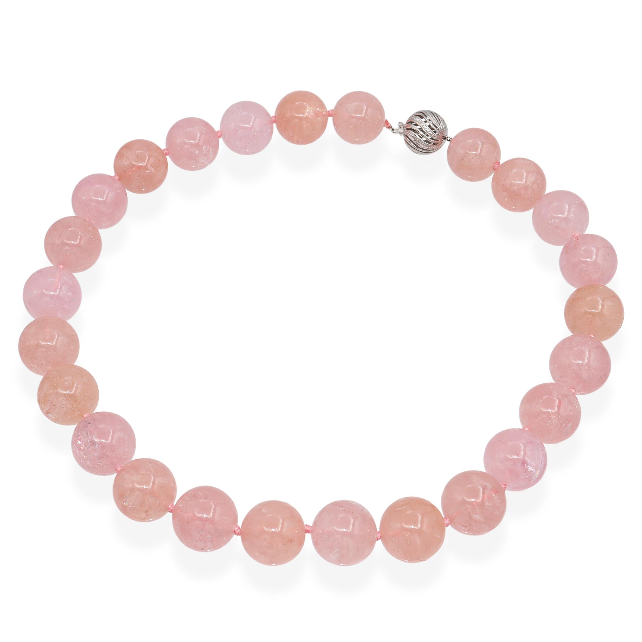 14k White Gold Rose Quartz Beaded Necklace