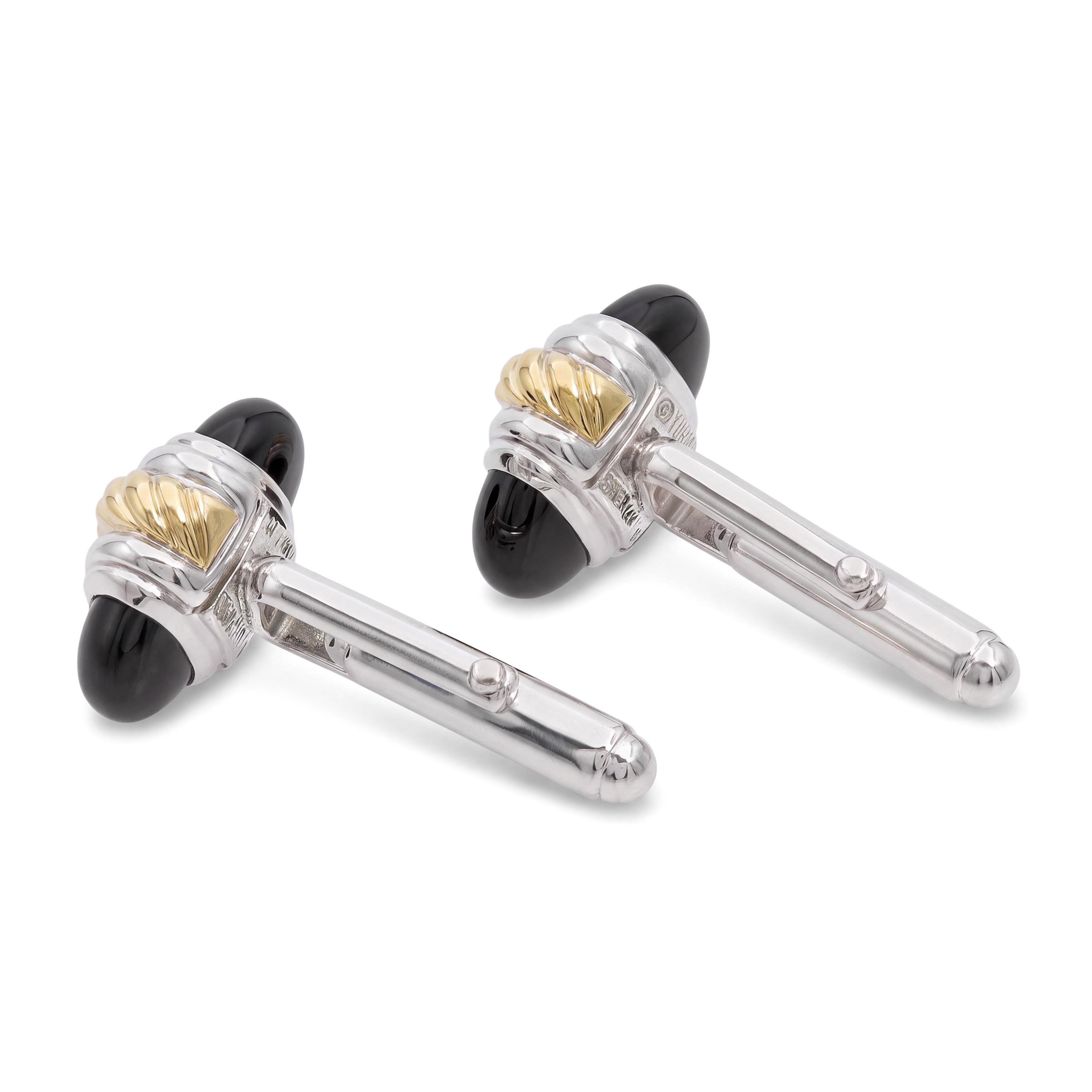 David Yurman Sterling Silver & 14k Yellow Gold Black Onyx Cufflinks