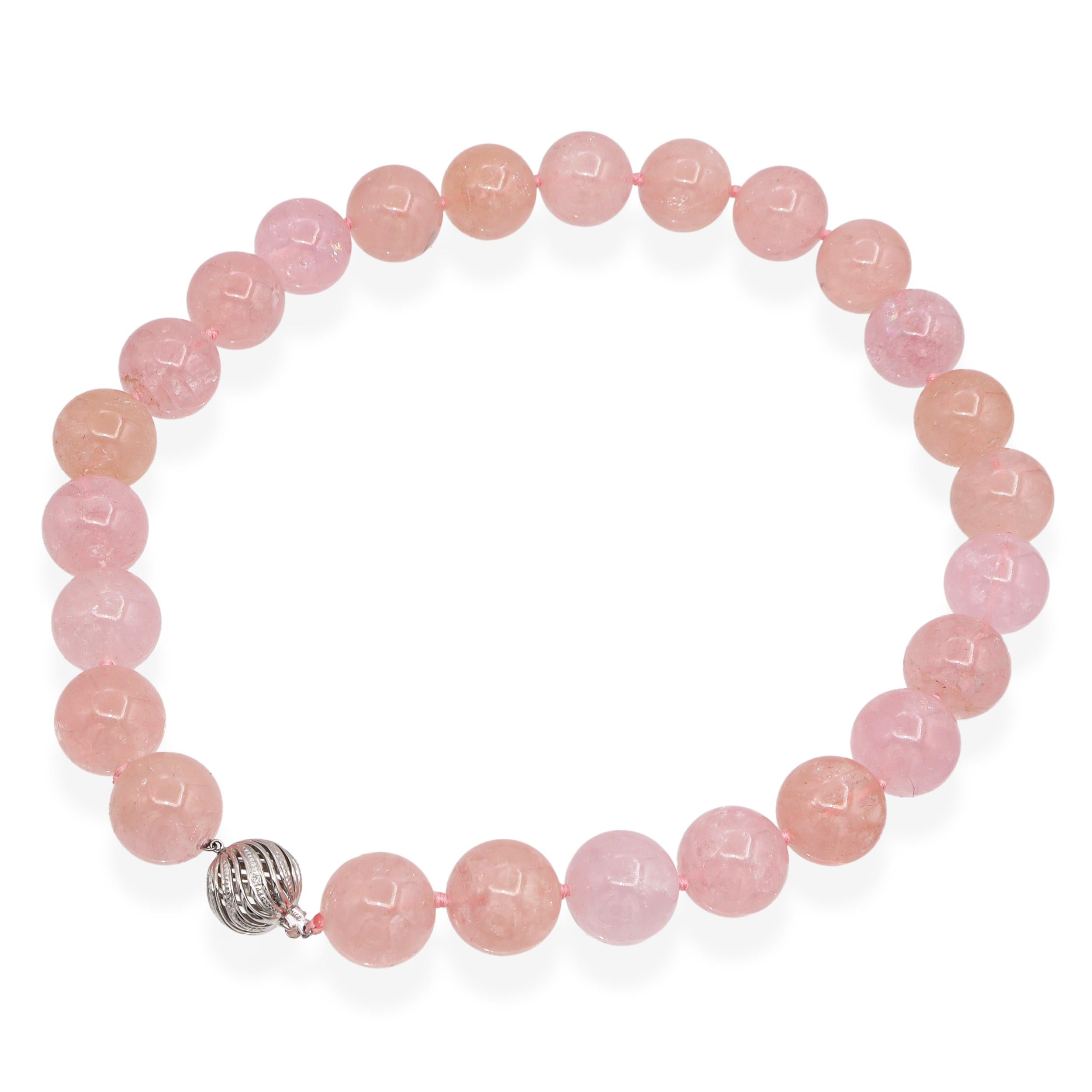 14k White Gold Rose Quartz Beaded Necklace