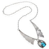 Vintage Navajo Southwestern Sterling Silver and Turquoise Feather Necklace