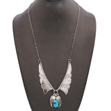 Vintage Navajo Southwestern Sterling Silver and Turquoise Feather Necklace