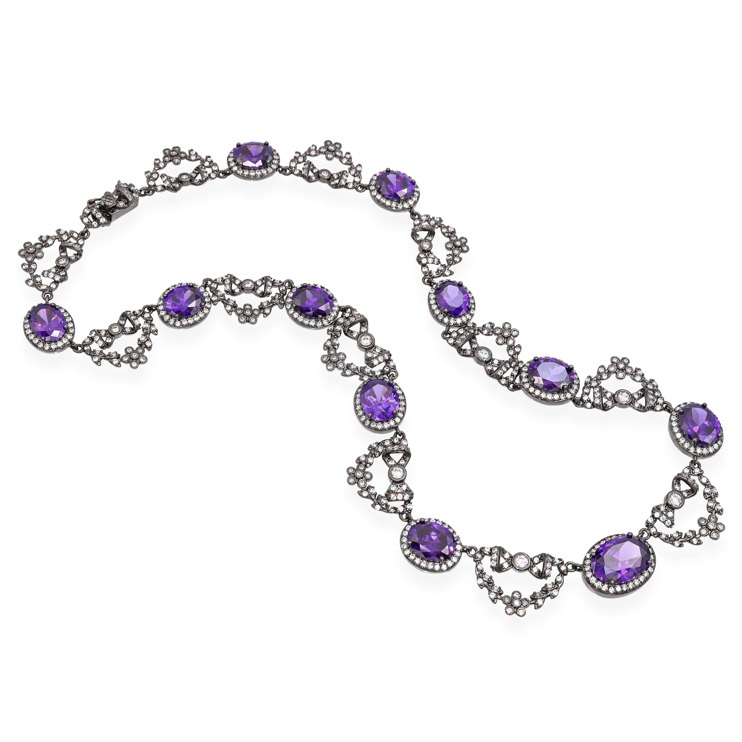 Kenneth Jay Lane Rhodium CZ Bow Motif Necklace