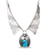Vintage Navajo Southwestern Sterling Silver and Turquoise Feather Necklace