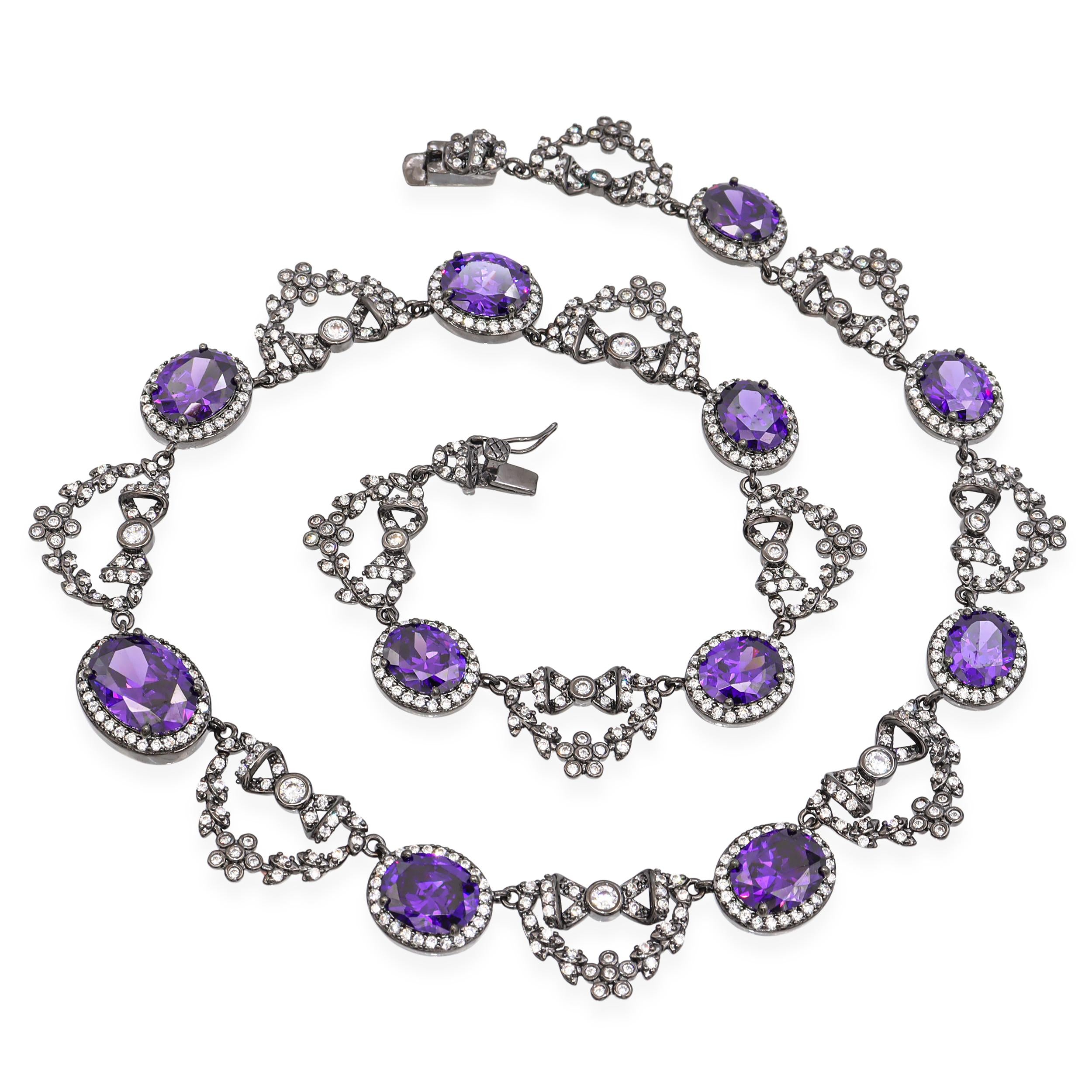 Kenneth Jay Lane Rhodium CZ Bow Motif Necklace