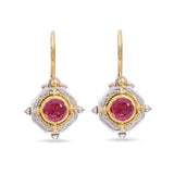 18k Yellow Gold & Sterling Silver Pink Tourmaline Drop Earrings