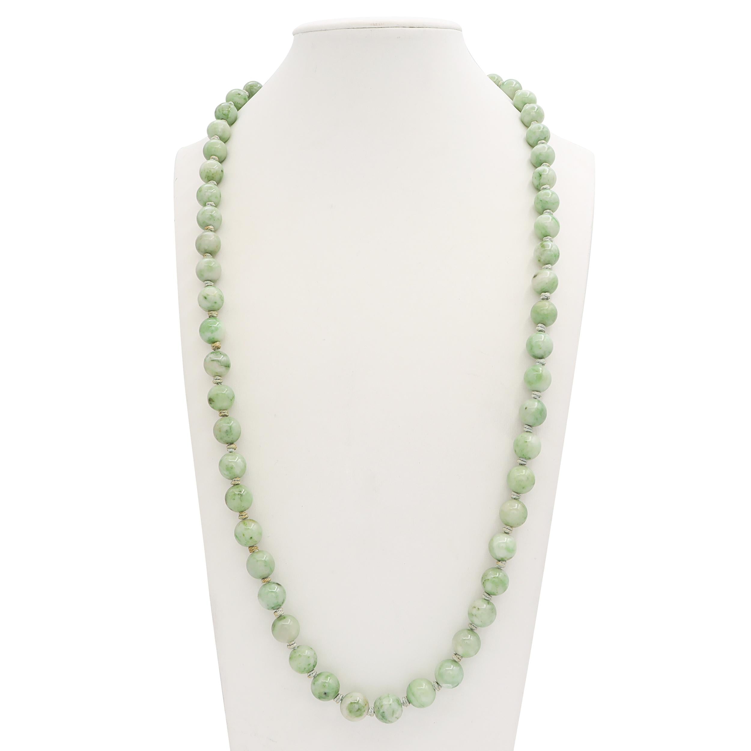 Vintage Jadeite Bead With Silver Floral Clasp Necklace