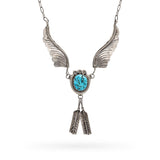 Vintage Arnold Maloney Navajo Sterling Silver Wing and Turquoise Drop Necklace