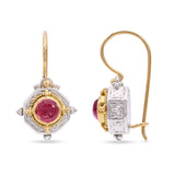 18k Yellow Gold & Sterling Silver Pink Tourmaline Drop Earrings