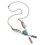 Vintage Arnold Maloney Navajo Sterling Silver Wing and Turquoise Drop Necklace